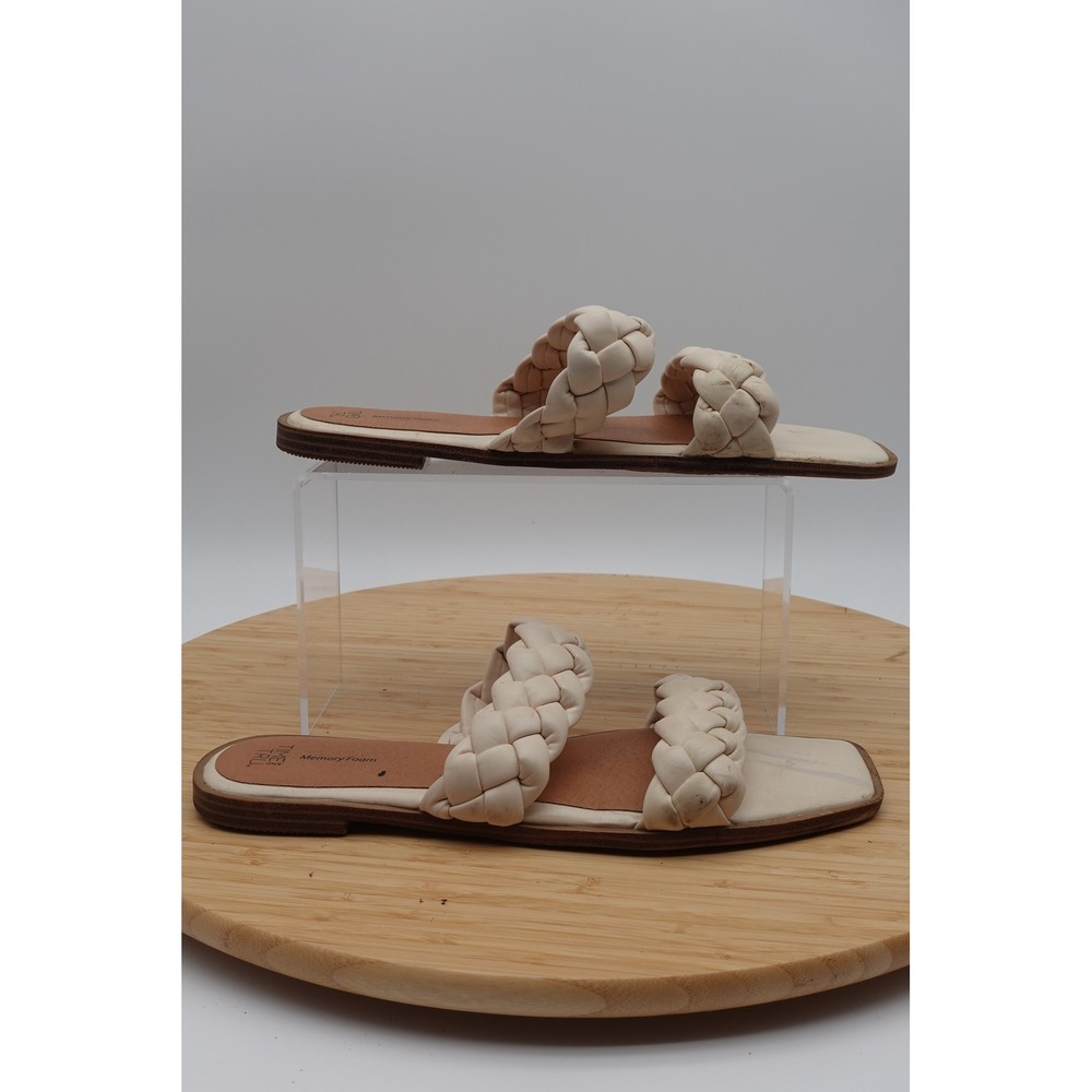 Time And Tru Sandals Womens Size 11 43 White Braided Slide Flat Comfort Shoes